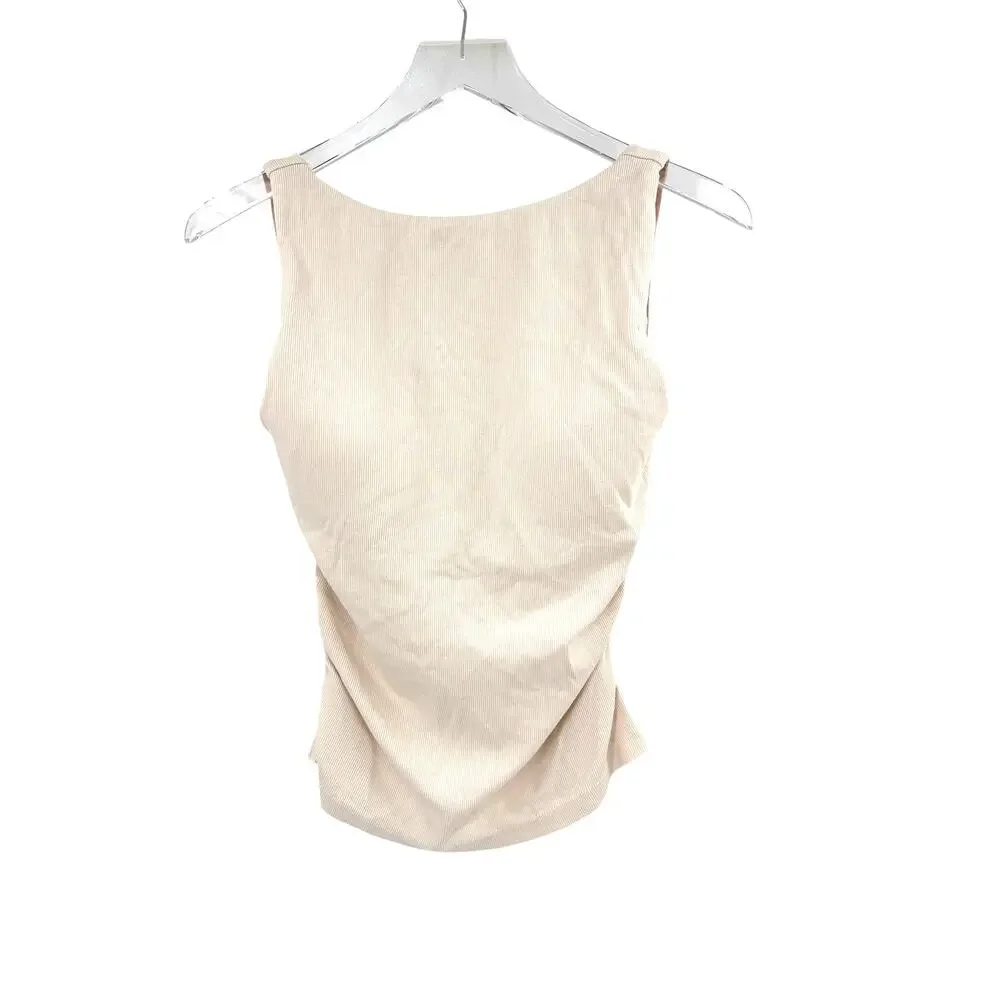 OGL Top Size M NEW Boat Neck Ruched Elastic Open Back Brami Tank Ivory Cream - Picture 5 of 15